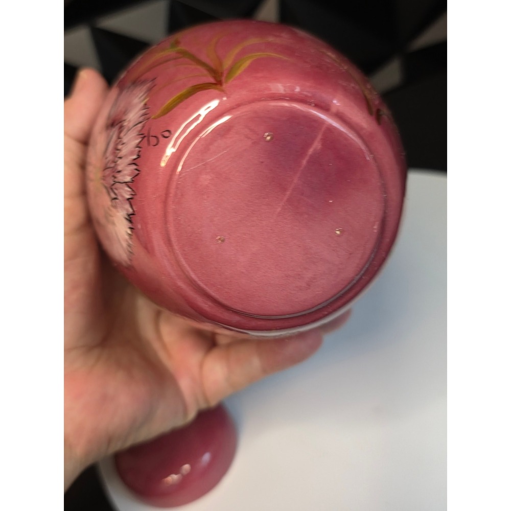 Vintage Signed Hand Painted Pink Floral Ceramic Ginger Jar with Lid 5.75" - Picture 6 of 10